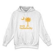 Yellow South Cackalacky Palmetto Moon Hooded Sweatshirt features the South Carolina palmetto moon logo in yellow.