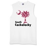 Garnet and Black Polka Dots South Cackalacky Palmetto Moon Sleeveless T-Shirt features a Polka Dot South Carolina palmetto moon logo in garnet.