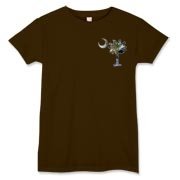 This pocket sized version of Earth and Moon palmetto and crescent moon features a photo of the Earth as the background for the palmetto and a photo of the Moon as a background for the crescent.