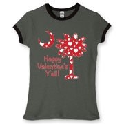 Happy Valentine's Y'all with a White Heart Pattern Palmetto Moon Women's Fitted Ringer Tee.