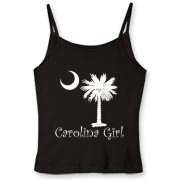 Buy a White Carolina Girl Best in the World Women's Fitted Spaghetti Strap Tank featuring the palmetto moon. Carolina Girls are truly the best in the world.
