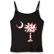 Buy a Red Heart Pattern Palmetto Moon Women's Fitted Spaghetti Strap Tank for your sweetheart this Valentine's Day! Featuring the South Carolina Palmetto Moon with a red heart pattern in the background.