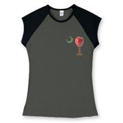 Buy a Carolina Teacher School Apple Palmetto Moon Deluxe Women's Fitted Cap Sleeve Tee. This two-sided product features the South Carolina palmetto with an apple and chalkboard moon printed on the front left chest area and the Carolina Teacher palmetto de