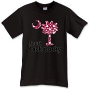 Garnet and Black Polka Dots South Cackalacky Palmetto Moon T-Shirt features a Polka Dot South Carolina palmetto moon logo in garnet.