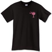 Garnet and Black Polka Dots South Cackalacky Deluxe T-Shirt feature the polka dot South Carolina palmetto moon logo in garnet and black on the back and a smaller, matching palmetto moon on the front.