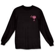 Garnet and Black Polka Dots South Cackalacky Deluxe Long Sleeve T-Shirt feature the polka dot South Carolina palmetto moon logo in garnet and black on the back and a smaller, matching palmetto moon on the front.