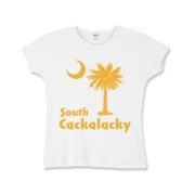 Yellow South Cackalacky Palmetto Moon Girls Baby Rib T-Shirt features the South Carolina palmetto moon logo in yellow.