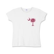 Garnet and Black Polka Dots South Cackalacky Deluxe Girls Baby Rib T-Shirt feature the polka dot South Carolina palmetto moon logo in garnet and black on the back and a smaller, matching palmetto moon on the front.
