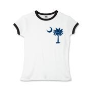 The tradtional blue palmetto and crescent moon design is a symbol of South Carolina pride. Buy the traditional blue palmetto moon printed on the pocket area of a t-shirt, sweatshirt, or other clothing item.