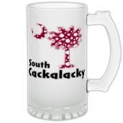 Garnet and Black Polka Dots South Cackalacky Palmetto Moon Frosted Glass Stein features a Polka Dot South Carolina palmetto moon logo in garnet.