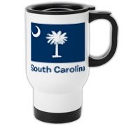 Get a South Carolina Palmetto Moon Flag Travel Mug that includes the state flag and name.