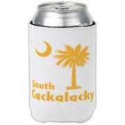 Yellow South Cackalacky Palmetto Moon Can Cooler features the South Carolina palmetto moon logo in yellow.