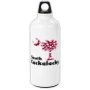Garnet and Black Polka Dots South Cackalacky Palmetto Moon Aluminum Water Bottle features a Polka Dot South Carolina palmetto moon logo in garnet.