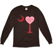 A Candy Heart Palmetto Moon for a Carolina Girl! Perfect for Valentine's Day, it features a pink candy heart on the South Carolina Palmetto Moon with Carolina Girl.