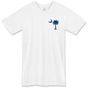 The deluxe Palmetto Moon Flag American Apparel T-Shirt features a small palmetto moon in the front pocket area and the South Carolina Flag design on the back.