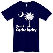 White South Cackalacky Palmetto Moon American Apparel T-Shirt features the South Carolina palmetto moon logo in white.