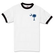 The tradtional blue palmetto and crescent moon design is a symbol of South Carolina pride. Buy the traditional blue palmetto moon printed on the pocket area of a t-shirt, sweatshirt, or other clothing item.