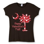 Happy Valentine's Y'all with a White Heart Pattern Palmetto Moon Women's Fitted Baby Rib Tee.