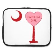 A Candy Heart Palmetto Moon Laptop Sleeve for a Carolina Girl! Perfect for Valentine's Day, it features a pink candy heart on the South Carolina Palmetto Moon with Carolina Girl.