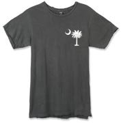 Buy a White Carolina Girl Deluxe Alternative Apparel Destroyed T-Shirt. This two-sided design features a small palmetto moon printed on the front left chest area and matching Carolina Girl palmetto design on the back. The palmetto moon is a symbol of Sout
