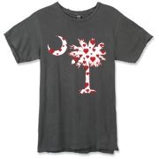 Buy a Red Heart Pattern Palmetto Moon Alternative Apparel Destroyed T-Shirt for your sweetheart this Valentine's Day! Featuring the South Carolina Palmetto Moon with a red heart pattern in the background.