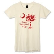 Happy Valentine's Y'all with a White Heart Pattern Palmetto Moon Alternative Apparel Women's Destroyed T-Shirt.