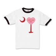 A Candy Heart Palmetto Moon for a Carolina Girl! Perfect for Valentine's Day, it features a pink candy heart on the South Carolina Palmetto Moon with Carolina Girl.