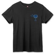Buy a Blue Palmetto Moon Hanes Women's Cool Dri T-shirt featuring a smaller palmetto printed on the left chest area. The palmetto moon is a symbol of South Carolina pride.