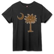 Buy a Chocloate Brown Palmetto Moon Hanes Women's Cool Dri T-shirt. The palmetto moon is a symbol of South Carolina pride.