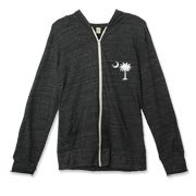 Buy a White Carolina Girl Deluxe Alternative Apparel Unisex Zipper Hoodie. This two-sided design features a small palmetto moon printed on the front left chest area and matching Carolina Girl palmetto design on the back. The palmetto moon is a symbol of S