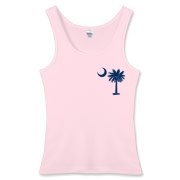 The tradtional blue palmetto and crescent moon design is a symbol of South Carolina pride. Buy the traditional blue palmetto moon printed on the pocket area of a t-shirt, sweatshirt, or other clothing item.