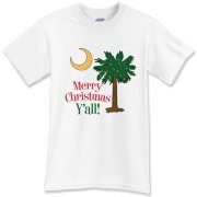 Merry Christmas Y'all Palmetto Moon shirts, apparel and gifts. Celebrate Christmas in South Carolina with this festive design.