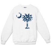 Blue Polka Dot Palmetto Moon Crewneck Sweatshirt features a blue palmetto moon with white polka dots and is a fun variation on the South Carolina flag palmetto logo.