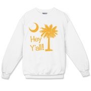 Say hello with the Yellow Hey Y'all Palmetto Moon Crewneck Sweatshirt. It features the South Carolina palmetto moon.