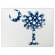 Blue Polka Dot Palmetto Moon Cutting Board features a blue palmetto moon with white polka dots and is a fun variation on the South Carolina flag palmetto logo.