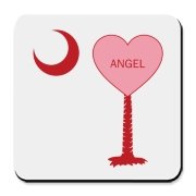 A Candy Heart Palmetto Moon for an Angel! Perfect for Valentine's Day, it features a pink candy heart on the South Carolina Palmetto Moon with Angel.