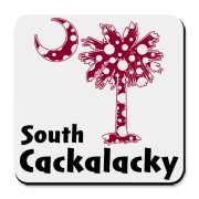 Garnet and Black Polka Dots South Cackalacky Palmetto Moon Cork Bottom Coaster features a Polka Dot South Carolina palmetto moon logo in garnet.