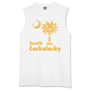 Yellow Polka Dots South Cackalacky Palmetto Moon Sleeveless T-Shirt features a Polka Dot South Carolina palmetto moon logo in yellow.