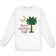 Merry Christmas Y'all Palmetto Moon shirts, apparel and gifts. Celebrate Christmas in South Carolina with this festive design.