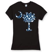 Buy a Blue Polka Dot Palmetto Moon Women's Fitted Fine Jersey Tee that features a blue palmetto moon with white polka dots.