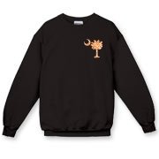 Buy an Orange Polka Dot Palmetto Moon Crewneck Sweatshirt that features a orange palmetto moon with white polka dots printed smaller on the left chest area.