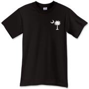White South Cackalacky Palmetto Moon T-Shirt features the South Carolina palmetto moon logo in white on the back and a smaller, matching palmetto moon on the front.