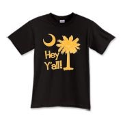 Say hello with the Yellow Hey Y'all Palmetto Moon Kids T-Shirt. It features the South Carolina palmetto moon.