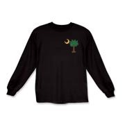 Celebrate a Palmetto Christmas in South Carolina with a Christmas Palmetto Moon T-Shirt, Sweatshirt, or other apparel item. This version features a pocket sized version of the Christmas Tree Palmetto.