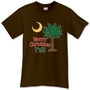 Merry Christmas Y'all Palmetto Moon shirts, apparel and gifts. Celebrate Christmas in South Carolina with this festive design.