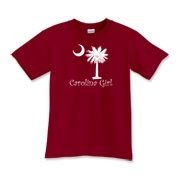 Carolina Girls are the best in the world! Choose your favorite shirt style and color for this red version of our popular carolina girl design that also features the palmetto and moon logo of South Carolina.