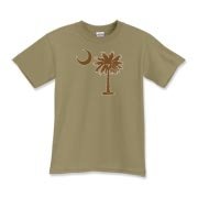 A chocolate brown palmetto and crescent moon. The palmetto is a symbol of South Carolina pride. Buy the chocolate brown palmetto moon on a t-shirt, sweatshirt, or other clothing or gift item.