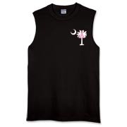 Join the fight against breast cancer in South Carolina! Show you care and be aware with a Join the Fight Pink Ribbon Palmetto Moon Deluxe Sleeveless T-Shirt. Proceeds from Pink Ribbon Palmetto Moon Join the Fight products donated to help find a cure.