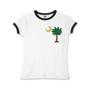 Celebrate a Palmetto Christmas in South Carolina with a Christmas Palmetto Moon T-Shirt, Sweatshirt, or other apparel item. This version features a pocket sized version of the Christmas Tree Palmetto.