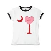 A Candy Heart Palmetto Moon for an Angel! Perfect for Valentine's Day, it features a pink candy heart on the South Carolina Palmetto Moon with Angel.